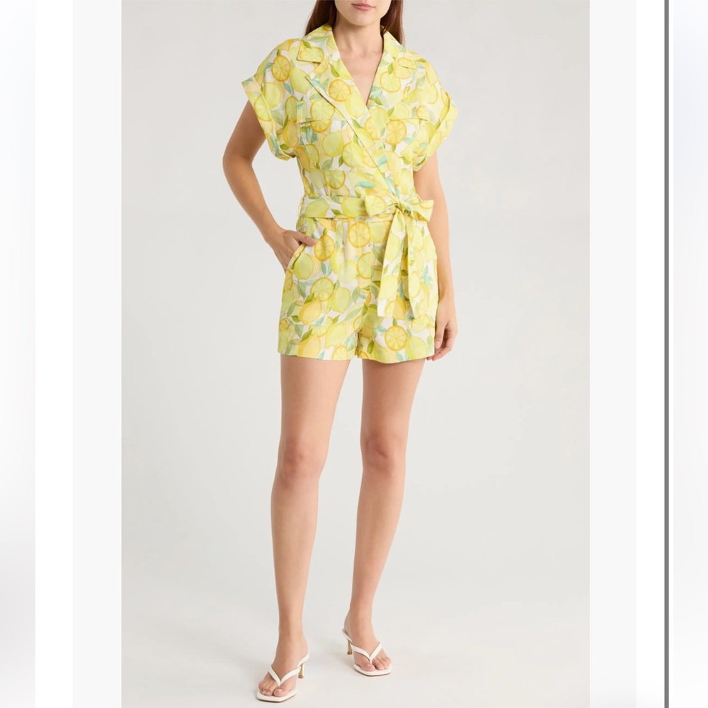 Avec Les Filles Lemon Print Linen Romper